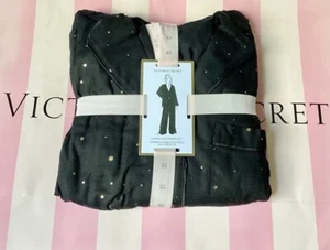 NEW Victoria’s Secret Flannel Pajama Set Pj’s Celestial Black Gold Stars XS - Picture 1 of 8