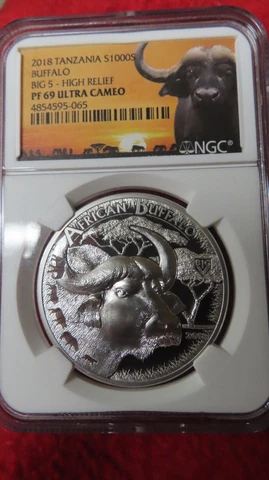 2018 Tanzania 1 Oz .999 Silver Buffalo Africa Big 5 NGC PF69 Ultra Cameo Cover
