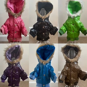 DOG PUPPY PET WATERPROOF PUFFA PADDED QUILT COAT JACKET WITH FUR HOOD 6 COLOURS! - Picture 1 of 41