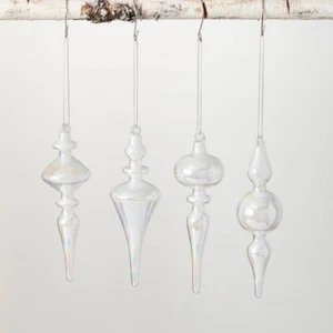 Finial Icicle Clear Iridescent Glass 6" Vintage Insp Ornament Set 4 Christmas - Picture 1 of 6