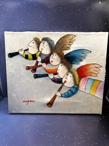 Fliegende musikalische Engel J Roybal signiert Kunst Ölgemälde 11x10 auf gespannter Leinwand - Bild 1 von 11