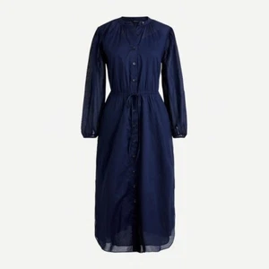 J Crew Navy Blue Cotton Tie-waist Cotton Voile Midi Dress Resort 10P Ret $128 - Picture 1 of 5