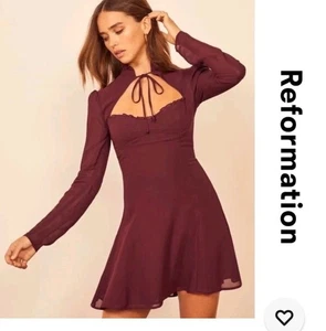 Reformation Vivianne Mini Dress in Plum Front Tie Sweetheart Neck Size 12 - Picture 1 of 13