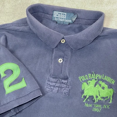 Polo Ralph Lauren Rugby Polo Mens Large Custom Fit Navy Blue Green Big Pony Logo - Image 1 of 4
