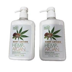 2 Bottles Natural Therapy 16.9 Oz Hemp & Argan Nourish & Relaxing Body Lotion - Picture 1 of 3