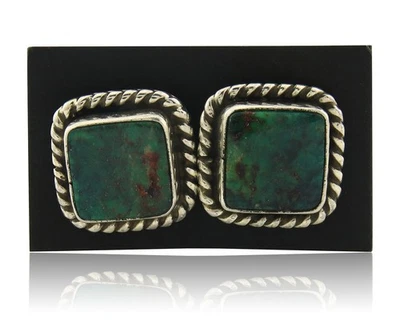 Navajo Cufflinks 925 Silver Native American Artist Natural Turquoise C.80's - Image 1 of 4