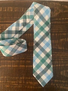 Lands’ End Boys Meadow Mist Blue Green Plaid Tie NEW With Tag - Picture 1 of 2
