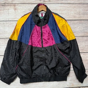 Vintage Active Exposure 90s Women's Retro Neon Color Block Windbreaker Jacket M - Picture 1 of 9