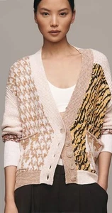 Anthropologie Pilcro Mash Up Tiger Cardigan Sweater Mix Zebra Print Motif XL NEW - Picture 1 of 7
