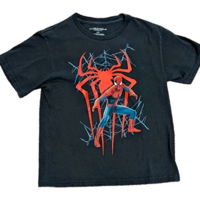 Boys Tee Shirt SPIDERMAN BLACK short Sleeves SPIDERWEB youth large - Image 1 of 4