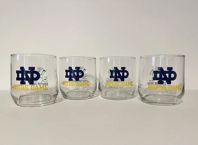 Set of 4 NOTRE DAME FIGHTIN IRISH Glasses Whiskey Tumbler Rocks Football - Image 1 of 4