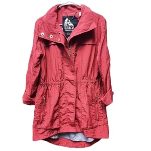 G.E.T. Giacca rossa cinch vita con cappuccio trench leggero impermeabile taglia S - Foto 1 di 16