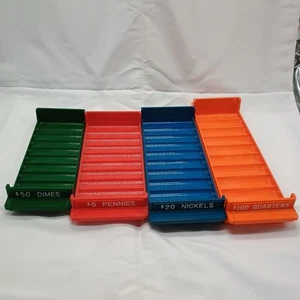 4 Major Metalfab Plastic Bank Teller Coin Trays Quarters Nickels Dimes Pennies - Picture 1 of 6