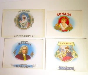 4 etichette scatola sigari vintage ORIGINALI Lyra Du Barry Sonada Edmund Halley G1 - Foto 1 di 2