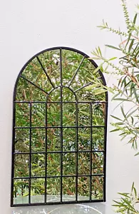 Hampton arched OUTDOOR garden MIRROR 78x50 cm black NEW - Picture 1 of 11