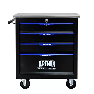 4 DRAWERS MULTIFUNCTIONAL TOOL CART WITH WHEELS-BLACK - Picture 1 of 6