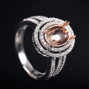 Custom Oval 7x9MM Engagement Halo Ring Semi Mount Genuine Diamond Solid 14K Gold - Picture 1 of 10