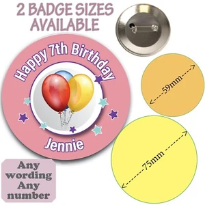 Happy Birthday Badge balloons  Personalised PINK  Any Age Any Name  -B2 - Picture 1 of 4