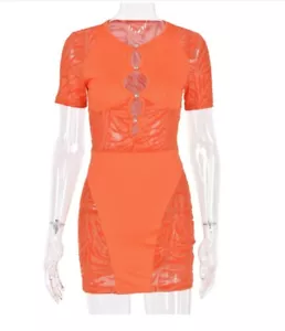 NEW  Women Mesh See Through Cut Out  Sexy Bodycon Party Club Mini Dress #S7 - Picture 1 of 24