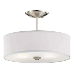 KICHLER Shailene 14 in. 3-Light Brushed Nickel Round Hallway Semi-Flush - Picture 1 of 5