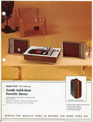 Vintage ZENITH Sales Sheet: Portable Stereo Phonograph "Model Z541"  - Image 1 of 2
