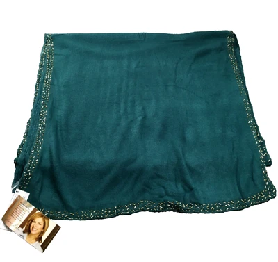 Susan Graver Women Plush Knit Shawl Scarf 25 X 91 Green Beaded Cashmere Feel NWT - Image 1 of 4