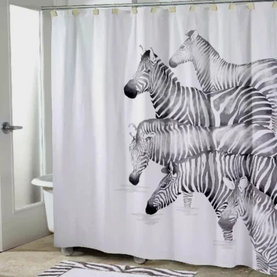 nuevo tejido CORTINA DE DUCHA Pundamilia CEBRA gris negro blanco aspecto selva Algodón Foto 1 de 4