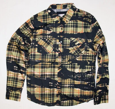 Black Scale Heckler Plaid Camo Mens L Button Shirt Long Sleeve Black Army Green - image 1 of 4