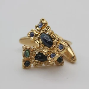 14k Yellow Gold and Sapphire Lucien Piccard Cufflinks - Picture 1 of 3