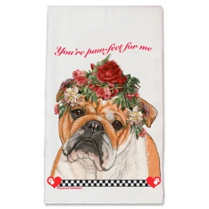 Bulldog Valentine's Day Kitchen Dish Towel Pet Gift - Picture 1 of 1