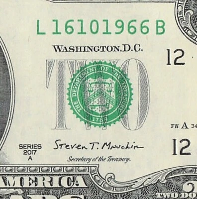 OCT 16 1966 Birthday Date Note Fancy Serial Number Two Dollar Bill 10 16 1966 - Image 1 of 4