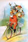 Christmas Eve 1894 SANTA CLAUS w TOYS on BICYCLE w ELECTRIC LIGHT Matted Print