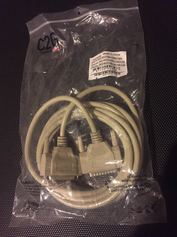 NEW C2G  15 ft   DB25 RS232  MALE TO MALE Serial Parallel Cable - Image 1 of 4