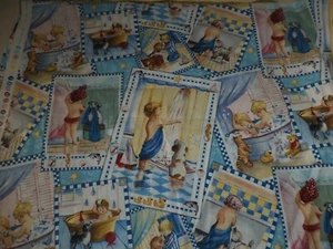 Elizabeth's Studio Fabric Cotton Children Dogs Bathing 1 Yard - Picture 1 of 5