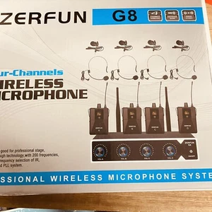 ZERFUN Pro Sistema Microfonico Wireless 4 Canali, Cuffie Portatile Senza Fili UHF - Foto 1 di 4
