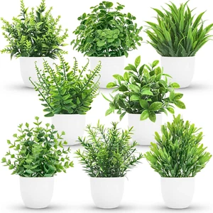 8 Pack Small Faux Potted Plants for Home, Office & Bathroom Decor - Picture 1 of 13