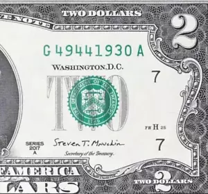 G 4944 1930 A : TRAILING YEAR 1930 $2 Two Dollar Bill Serial Number - Picture 1 of 3