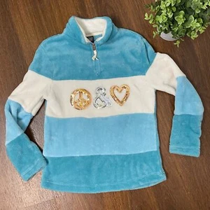 Girls Star Ride Blue & Cream Stiped Fleece Pullover Sweatshirt Large 14/16 - Picture 1 of 5