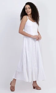 Maxi Summer Dress Cotton White Sleeveless Embroidered Lined 12 14 16 18 20 22 - Picture 1 of 11