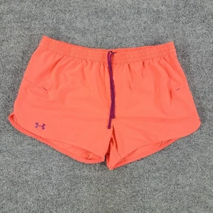 Under Armour Shorts Women's Large Orange Activewear HeatGear Loose Logo Stretch - Picture 1 of 10