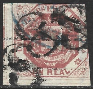 Venezuela 1876-77 Arms 1r Vermillion #48 Upright Ovpt F/VF Used CV $23.00 - Picture 1 of 2