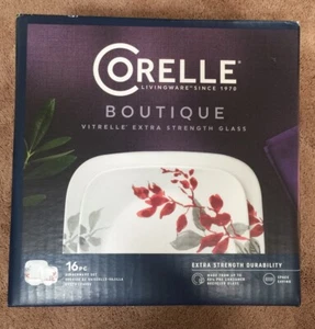 Corelle Boutique Vitrelle Dinnerware Kyoto Leaves 16 Pc Square Dishes & Bowls - Picture 1 of 8