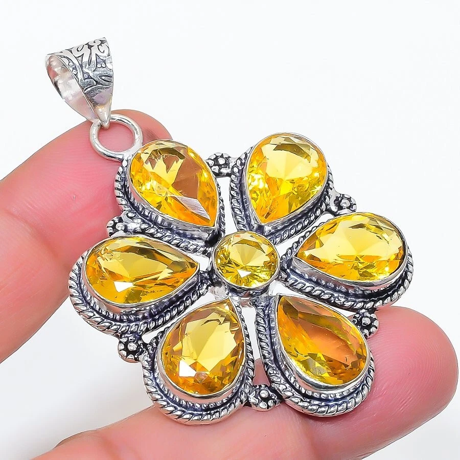 Colgante de joyería de plata de ley 925 hecho a mano con piedras preciosas de citrino amarillo tamaño 2,5" Foto 1 de 1