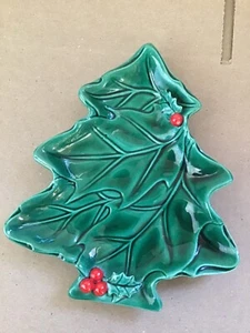 Vintage LEFTON CHRISTMAS Ceramic Tree Candy Dish Plate Buy it Now MAKE OFFER! - Picture 1 of 3