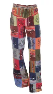 Patchwork Casual Trousers Hippie Pants Festival 60s 70s Flared Bootcut Fancy S49 - Picture 1 of 6