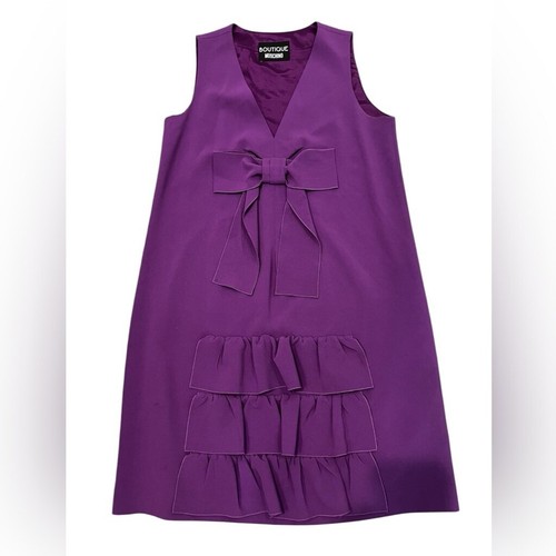 Boutique Moschino abito viola senza maniche a tubino fiocco volant taglia 8
