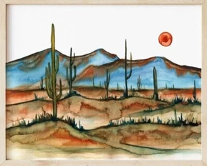 Arizona Desert Watercolor Art Print - Picture 1 of 5