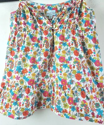 Papo d`Anjo Portugal 8 girls top pink floral Cotton Tank White Colorful Flowers - Image 1 of 4