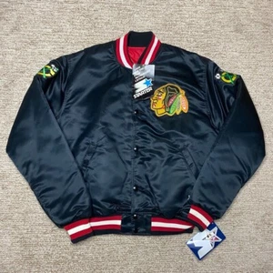 NWT Vintage Chicago Blackhawks Satin Starter Jacket Large NHL USA Bomber Button - Picture 1 of 16