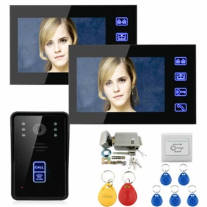 7"LCD Wired Video Door Phone Doorbell Intercom System 2 Monitors +Electric Lock - Picture 1 of 8